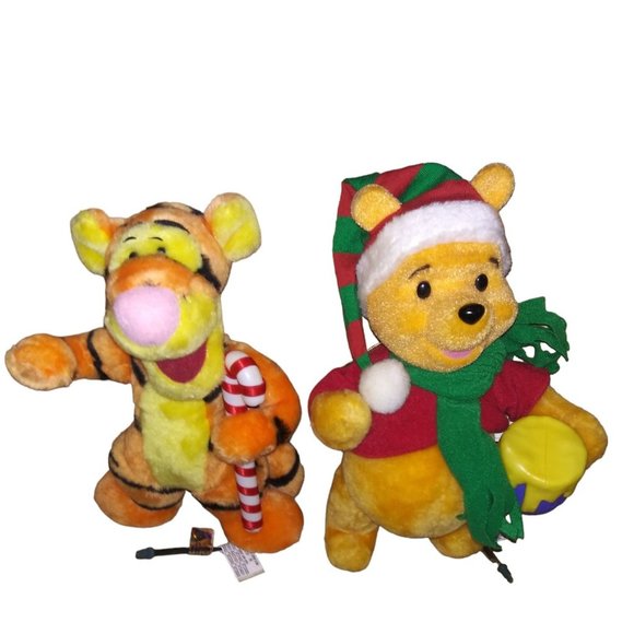 VTG Disney Winnie The Pooh and Tigger Santa's Best Plush Animated Ornament Lot - Picture 1 of 12